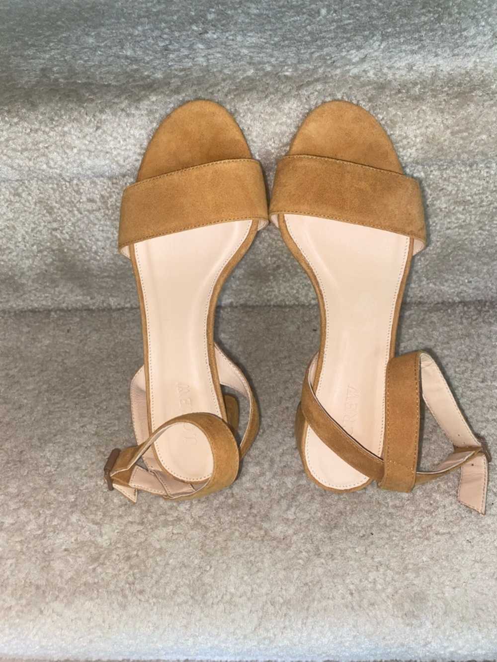 J.Crew tan suede ankle strap block heel sandals open toe